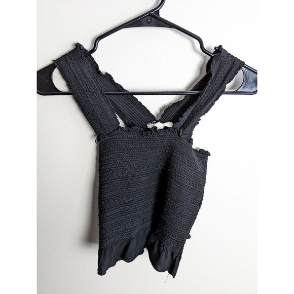 LA Hearts Smocked Cropped Ruffle Tank Top Medium Black - Picture 1 of 6